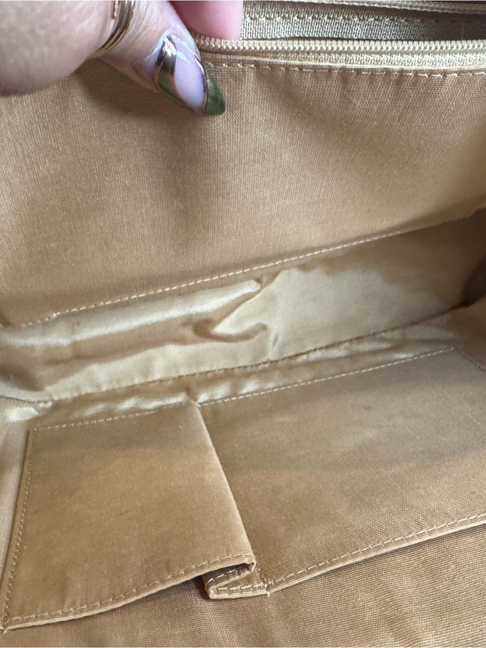 Beige Check Satchel with Cream Leather Trim - Picture 10 of 16